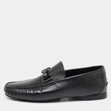 Pre Owned Versace Black Lizard Embossed  Leather Driver Loafers Size 43