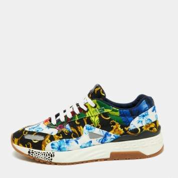 Pre Owned Versace Multicolor Canvas Barocco Chain Reaction Sneakers Size 45