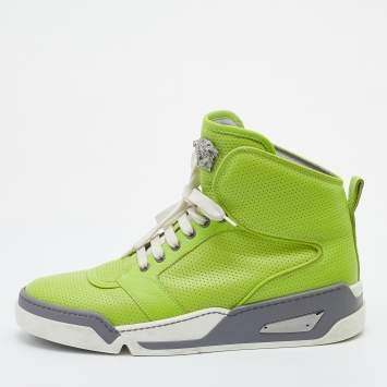 Pre Owned Versace Green Perforated Leather Medusa High-top Sneakers Size 42