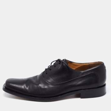 Pre Owned Versace Black Leather Lace Up Oxford Size 43.5
