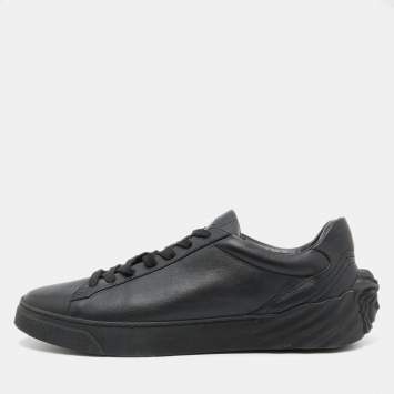 Pre Owned Versace Black Leather Medusa Low Top Lace Up Sneakers Size 44