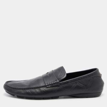 Pre Owned Versace Black Leather Penny Slip On Loafers Size 43