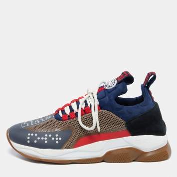 Pre Owned Versace Multicolour Mesh,Neoprene and Suede Sneakers Size 45