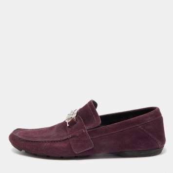 Pre Owned Versace Purple Suede Medusa Loafers Size 43