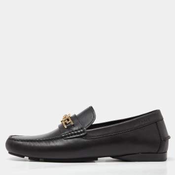 Pre Owned Versace Black Leather Medusa Slip On Loafers Size 44