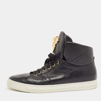 Pre Owned versace Black Leather Medusa High Top Sneakers Size 43