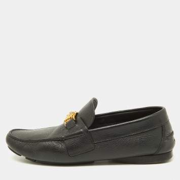 Pre Owned Versace Black Leather Medusa Detail Slip On Loafers Size 42.5