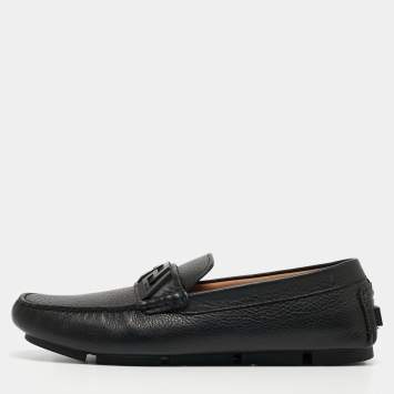 Pre Owned Versace Black Leather Medusa Slip On  Loafers Size 44