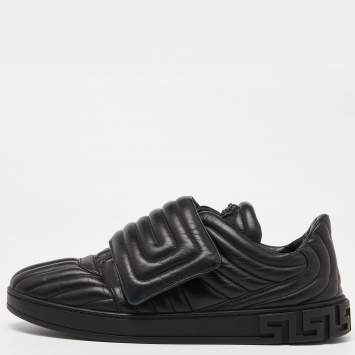 Pre Owned Versace Black Leather Sneakers Size 45