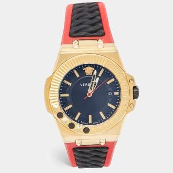 Pre Owned Versace Black Gold PVD Coated Stainless Steel Rubber Chain Reaction VEDY00319 Men's Wristwatch 45 mm
