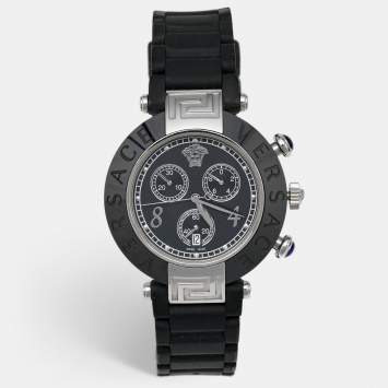 Pre Owned Versace Black Ceramic Stainless Steel Rubber Reve 92C Women's Wristwatch 40 mm