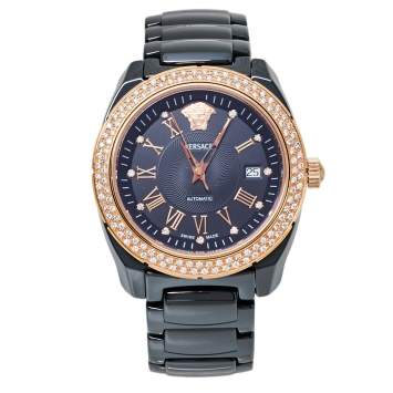 Pre Owned Versace Black Ceramic Gold Plated Stainless Steel Diamonds DV One Glamour 63Q Men's Wristwatch 41 mm