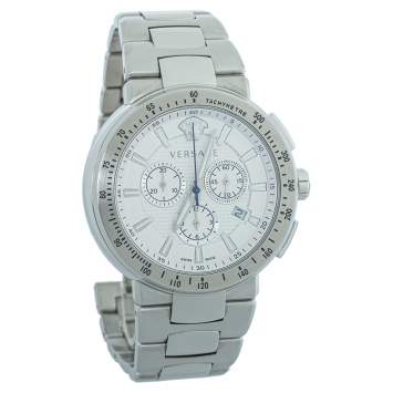 Pre Owned Versace Silver & White Stainless Steel Mystique VFG Sport Men's Wristwatch 46 mm