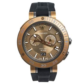 Pre Owned Versace Bronze PVD Plated Stainless Steel Rubber V-Extreme GMT VCN030017 Men's Wristwatch 46 mm
