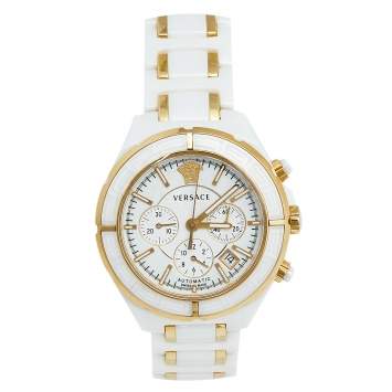 Pre Owned Versace White Ceramic Rose Gold Plated Stainless Steel DV One 16CCP1D001 SC01 Men's Wristwatch 43 mm