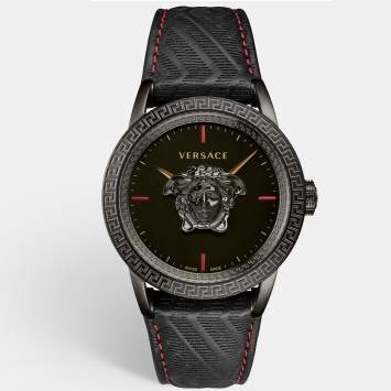 Pre Owned Versace Black PVD Coated Stainless Steel Leather Palazzo VERD00218 Men's Wristwatch 43 mm
