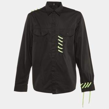 Pre Owned قميص فيرسوس فيرساتشي قطن أسود تفاصيل دانتيل مقاس ضخم جدًا (XXL)