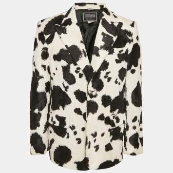 Pre Owned Versus Gianni Versace White Cow Print Fur Blazer XS