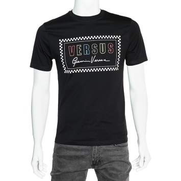 Pre Owned Versus Versace Black Cotton Logo Printed Crewneck T-Shirt S