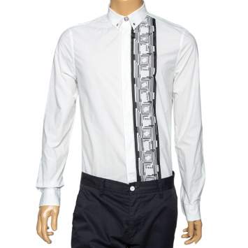 Pre Owned Versus Versace White Cotton Logo Printed Button Front Shirt M