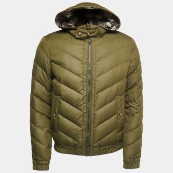 Pre Owned Versus Versace Green Quilted Synthetic Hooded Jacket S