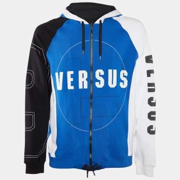 Pre Owned Versus Versace Color Block Logo Printed Cotton Knit Hoodie M