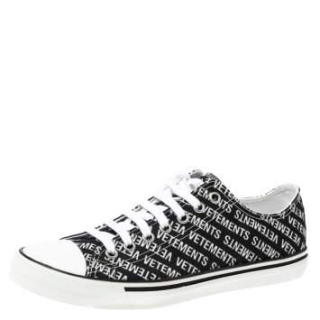 Pre Owned Vetements Black/White Logo Print Canvas Low Top Sneakers Size 42