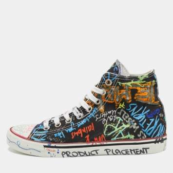 Pre Owned Vetements Multicolor Graffiti Canvas High Top Sneakers Size 40