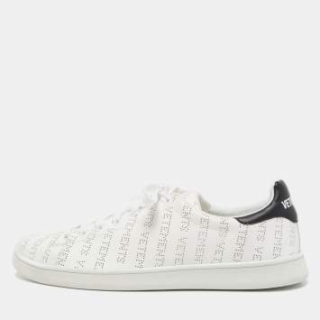 Pre Owned Vetements White Perforated Logo Leather Low Top Sneakers Size 45