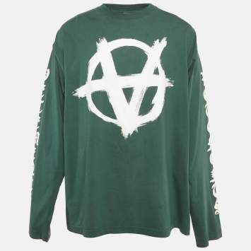 Pre Owned Vetements Unisex Green Double Anarchy Jersey Long Sleeve T-Shirt M