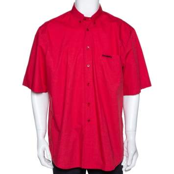 Pre Owned Vetements Red Embroidered Cotton Button Down Short Sleeve Shirt XL