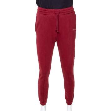 Pre Owned Vetements Brick Red Cotton Embroidered Logo Detail Track Pants M 