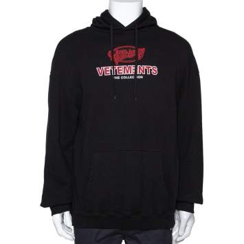 Pre Owned Vetements Black Cotton Graphic Print Oversized Hoodie S