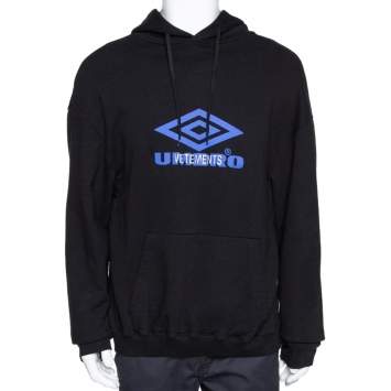 Pre Owned Vetements X Umbro Black Logo Print Cotton Oversized Hoodie S