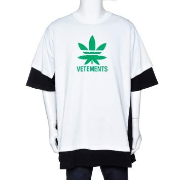 Pre Owned Vetements Monochrome Leaf Logo Print Cotton Double Layered T-Shirt S