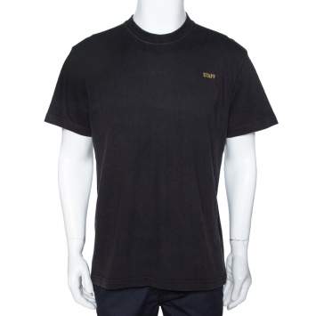 Pre Owned Vetements Charcoal Cotton Staff Print Crew Neck T Shirt L