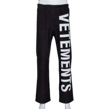 Pre Owned Vetements Black Cotton Knit Logo Printed Sweatpants M 