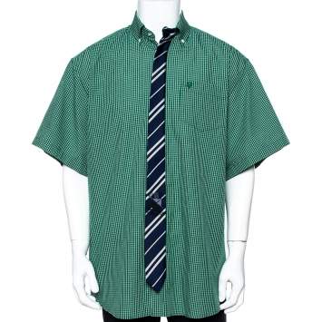 Pre Owned Vetements Green Checked Cotton Tie Trim Oversized Shirt M