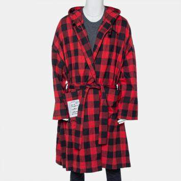 Pre Owned Vetements Red & Black Plaided Flannel Belted Robe M