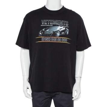 Pre Owned Vetements Black Logo Printed Cotton Crewneck Oversized T-Shirt S