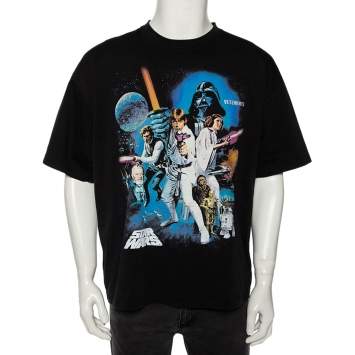 Pre Owned Vetements x Star Wars Limited Edition Black Cotton Printed Crewneck T-Shirt XL