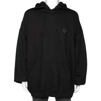 Pre Owned Vetements Black Cotton Logo Printed Oversized Hoodie L