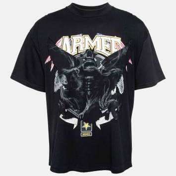 Pre Owned Vetements Black Cotton Armee Print and Crystal Embellished Crew Neck T-Shirt M