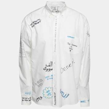 Pre Owned Vetements White Logo Graphic Print Cotton Oversize Shirt S