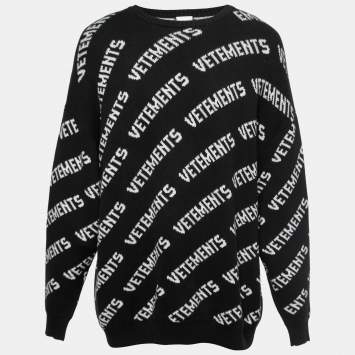 Pre Owned Vetements Black Knit All-Over-Logo Oversized Unisex Sweater M