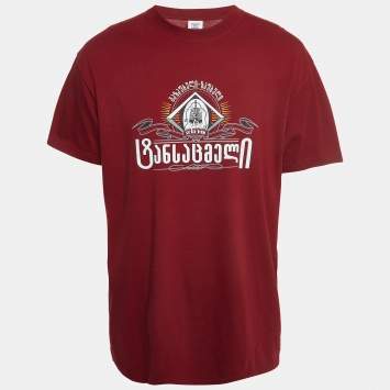 Pre Owned Vetements Dark Red Print Cotton Half Sleeve T-Shirt XS