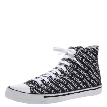 Pre Owned Vetements Black/White Logo Print Canvas Hi-Top Sneakers Size 41