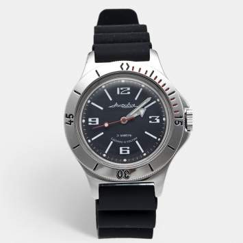 مملوكة مسبقًا Vostok Amphibia 120509 Black Dial Stainless Steel Silicone Men's Wristwatch 42 mm