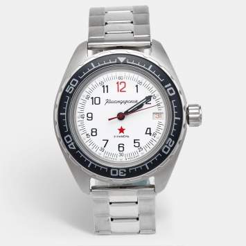 مملوكة مسبقًا Vostok Komandirskie White Dial Stainless Steel Men's Wristwatch 41.5mm