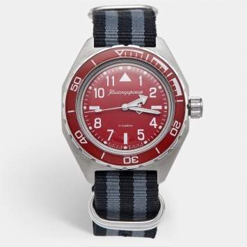 مملوكة مسبقًا Vostok Komandirski  650840 Red Dial Stainless Steel Fabric Men's Wristwatch 42mm